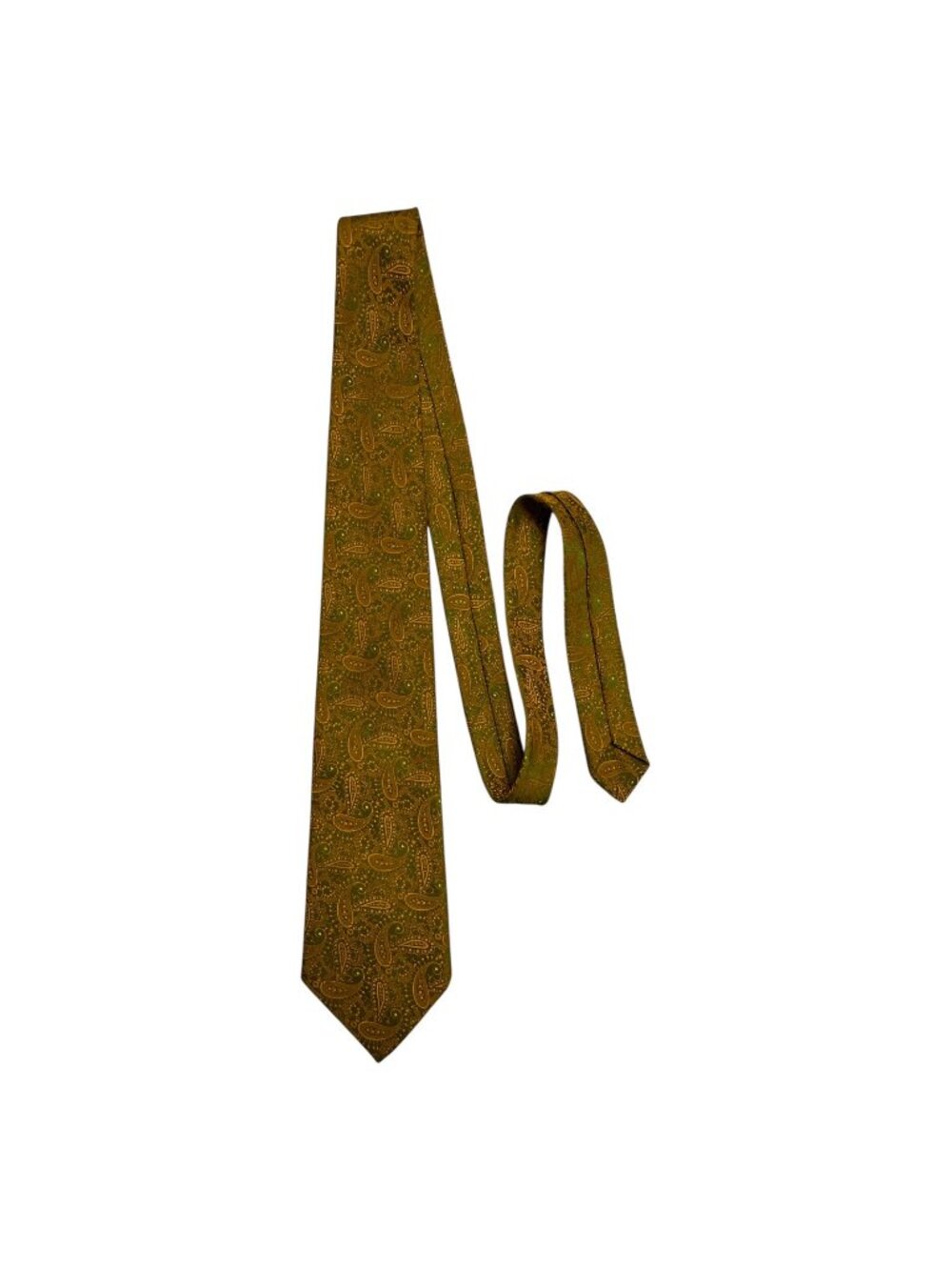 Vintage 1960s Superba Paisley Tie Olive Green Gold Dacron 54 Inch